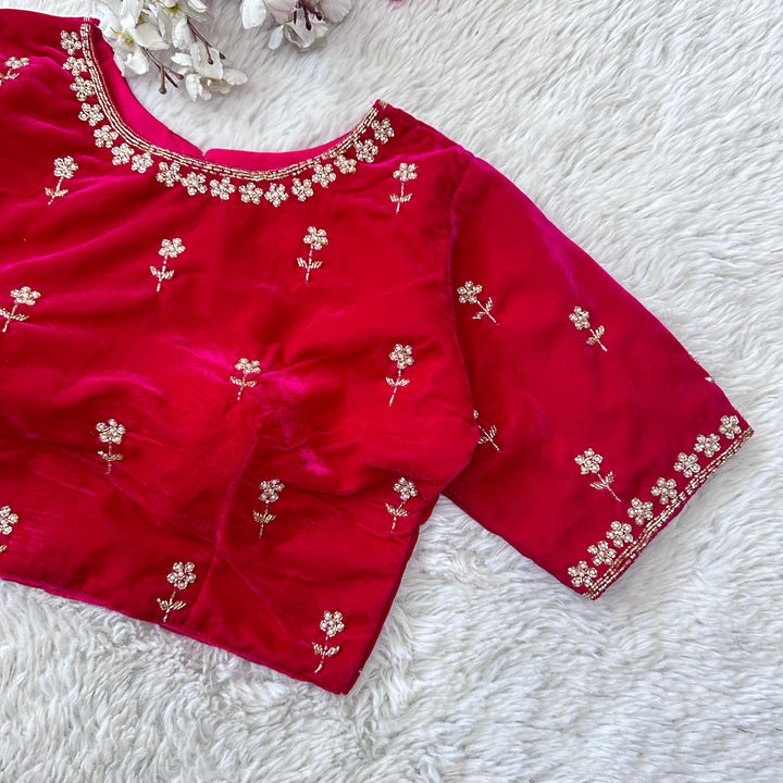 Hirya Pure Red Velvet Silk Blouse
