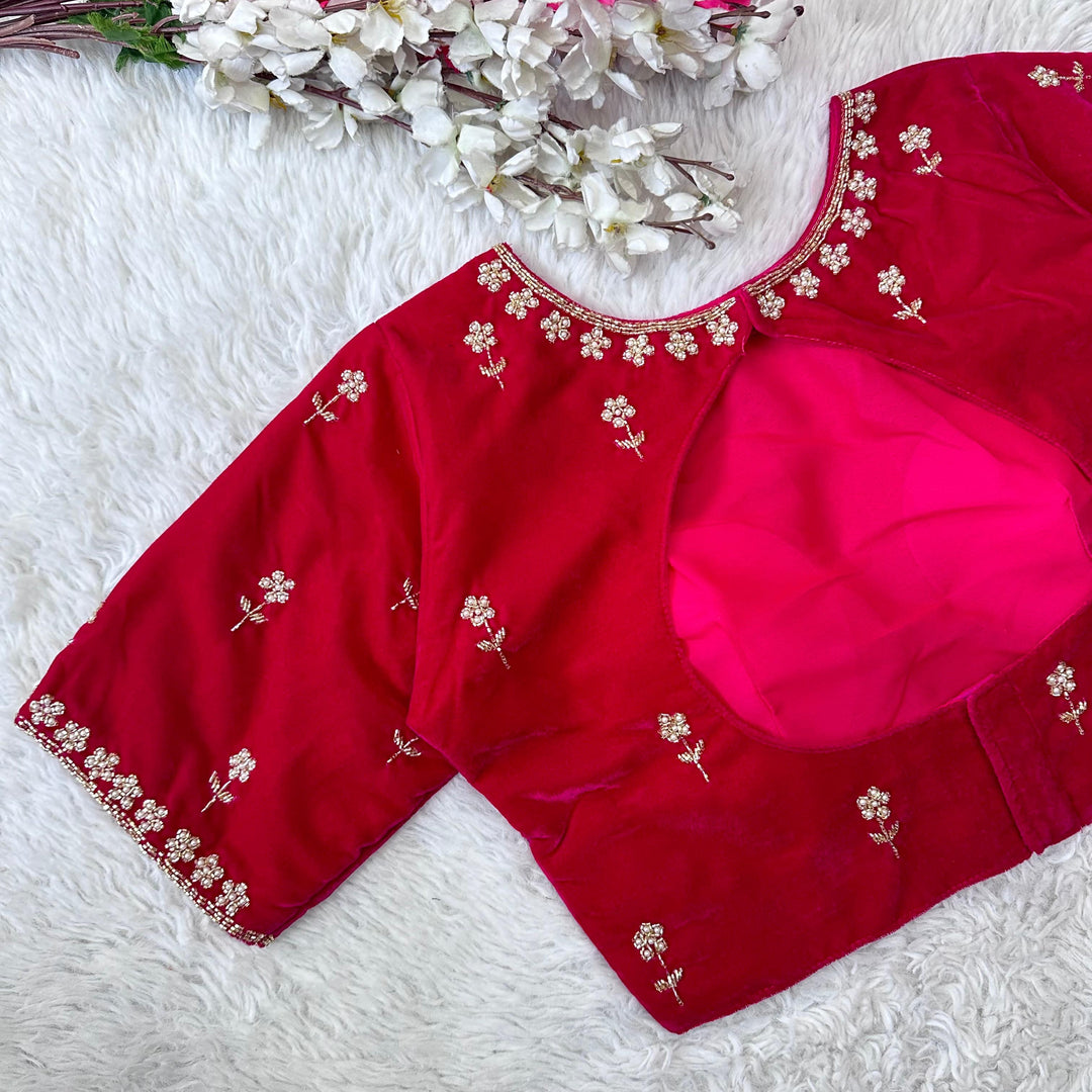 Hirya Pure Red Velvet Silk Blouse