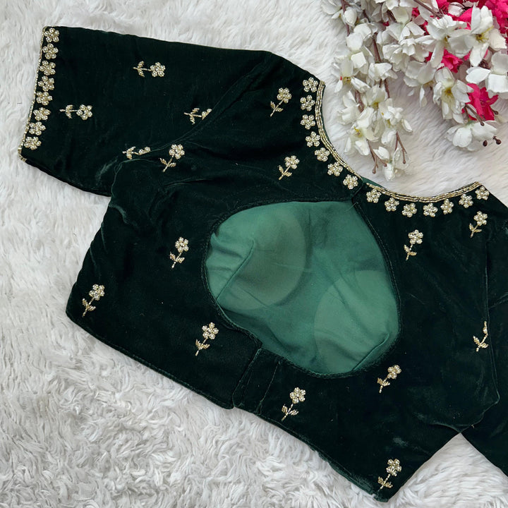 Hirya Pure Green Velvet Silk Blouse